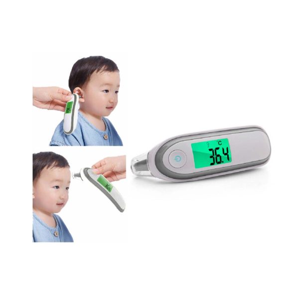 The picture shows Infrared Thermometer which r is used for measuring body temperature by two-in-one functions: Ear and Forehead temperature.