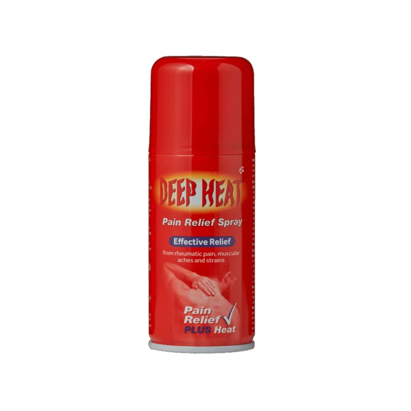 Front image of a deep heat spray can 150ml