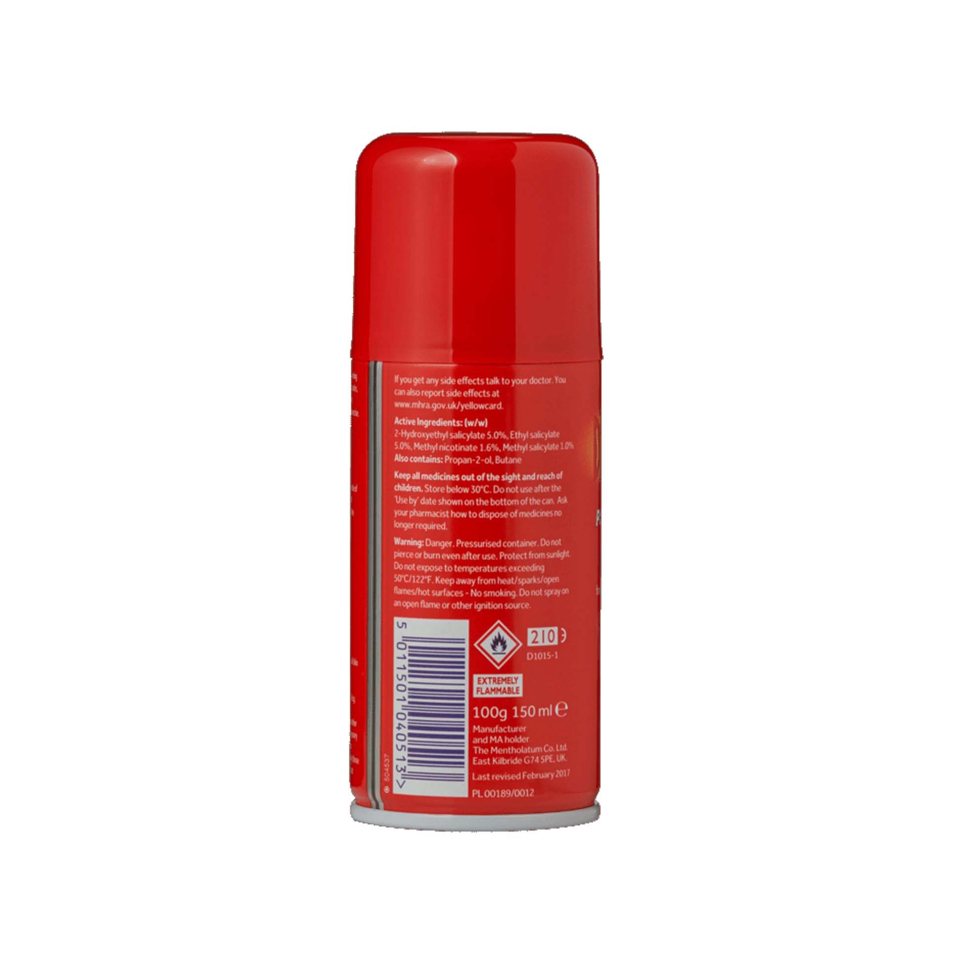 Back image of a deep heat spray can 150ml