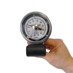 The picture shows SAEHAN Mechanical Pinch Gauge which sets the improved hydraulic system of the hand dynamometer to assure convenience, product reliability, measurement accuracy and repeatability.