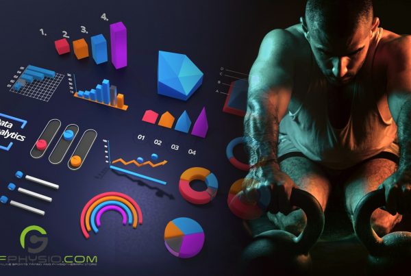 On the left is a collection of statistical charts, and on the right is a man working out with kettlebells.