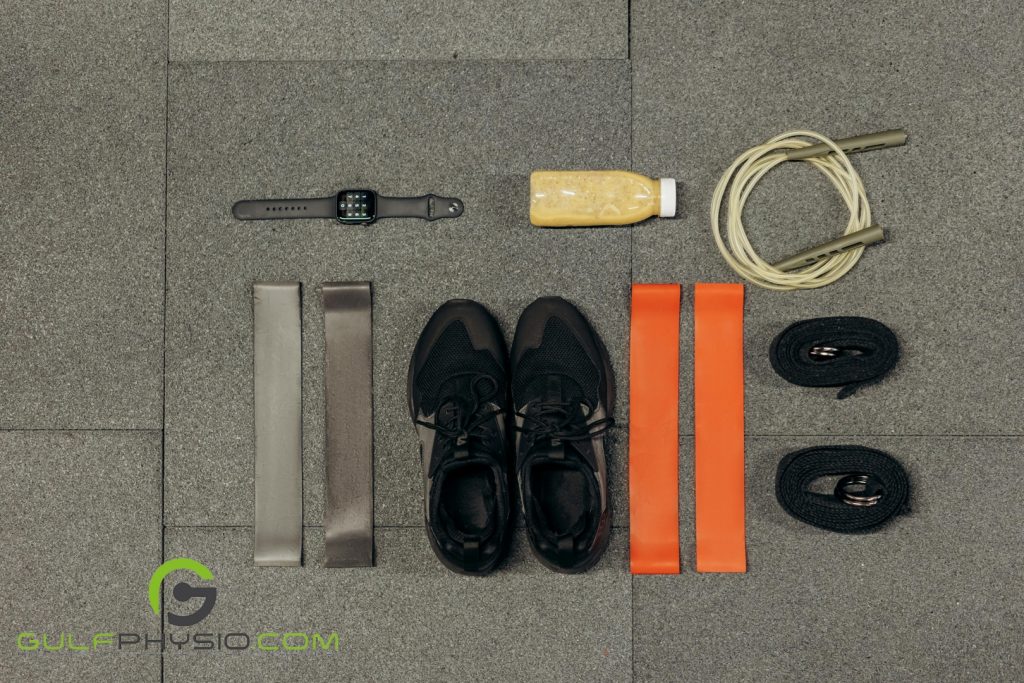 Carefully organized gym equipment for an aesthetically pleasing photo.