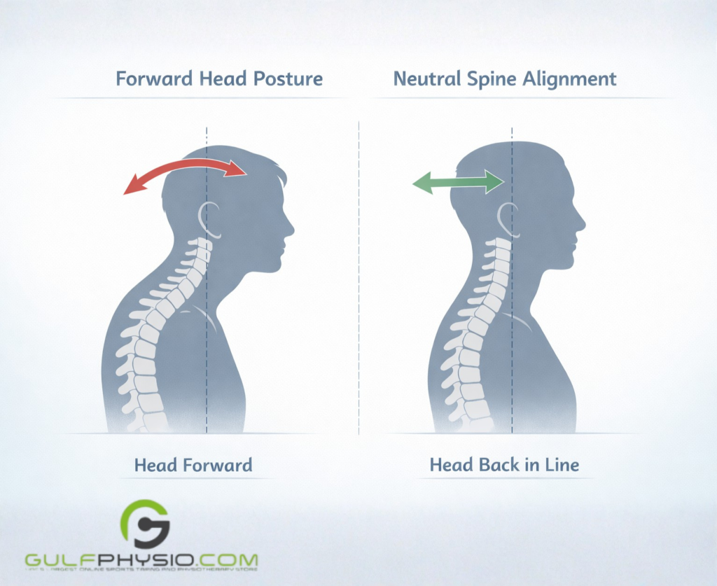 A diagram comparing forward head posture versus neutral spine alignment.